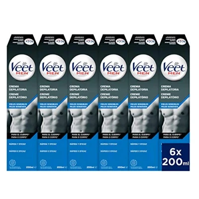 Abbildung von Veet Herren Enthaarungscreme für Brust und Rücken, empfindliche Haut, 6 x 200 ml