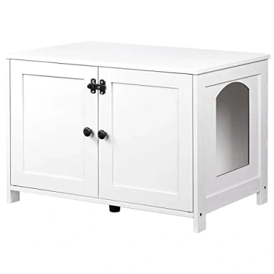 Abbildung von HOOBRO Katzenschrank, Katzenklo Schrank, Katzenhaus mit Tür und separater Trennwand, Sitzbank, Katzenstreu Aufbewahrungsbox, 78,5 x 44,5 46 cm, Weiß EWT03MW01G2