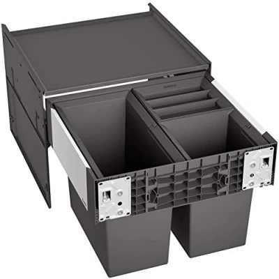 Abbildung von BLANCO SELECT II 50/3 Abfall Müllsystem für 50 cm breite Unterschränke Auszugssystem zur Frontanbindung 1 x 19 Liter und 2 8 Eimer Eimerdeckel 8l 400 mm Auszugstiefe