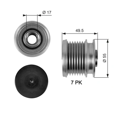 Abbildung von GATES OAP7086 Freilauf Lichtmaschine 49,5 FleetRunner Micro V Stretch Fit MERCEDES BENZ: E Klasse Limousine, C T modell, Limousine