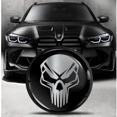 Abbildung von Biomar Labs Motorhaube Kofferraum Plakette Abzeichen 82mm Kompatibel mit BMW Emblem 51148132375 Schädel Totenkopf Schwarz Silber EO 19