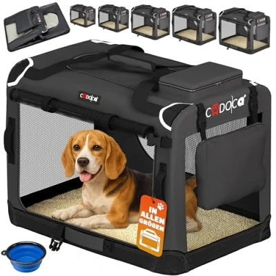 Abbildung von CADOCA® Hundebox faltbar Transportbox L 70x52x50cm robust atmungsaktiv Transporttasche Auto Rückbank Haustiertransportbox Hundetragetasche Anthrazit