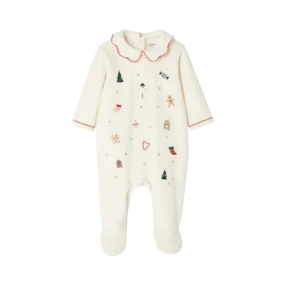 Abbildung von Vertbaudet Baby Samt Strampler mit Weihnachts Stickereien Oeko Tex wollweiß 50