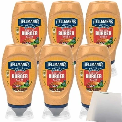 Abbildung von Hellmann&#039;s Chunky Burger Sauce 6er Pack (6x250ml Flasche) + usy Block