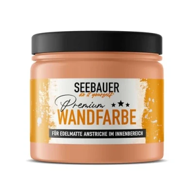 Abbildung von SEEBAUER diy Wandfarbe orange 300ML für Innen (No. 505 Bali Sunset) Edelmatte Innenfarbe Orangetöne sehr hohe Deckkraft Matt, Abwaschbar und Tropffrei