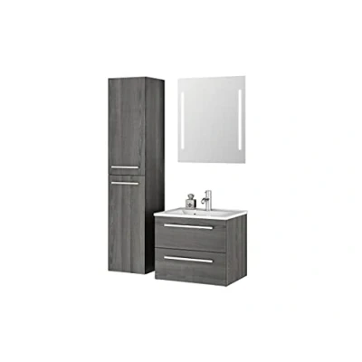 Abbildung von Sieper I Badmöbel Set Libato, Waschtisch mit Unterschrank 60 x 50 cm, Hochschrank und Badspiegel Pinie Schwarz