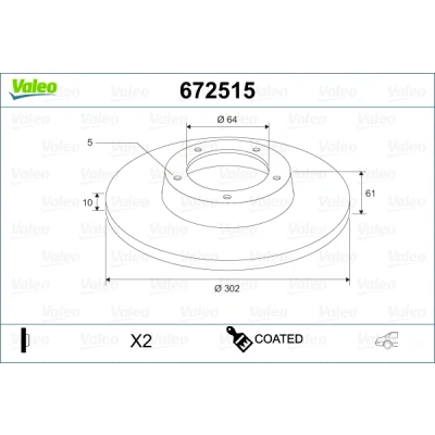 Abbildung von VALEO 672515 Bremsscheibe Hinterachse 302 10 5 voll beschichtet HONDA: CR V 4, 3, 2
