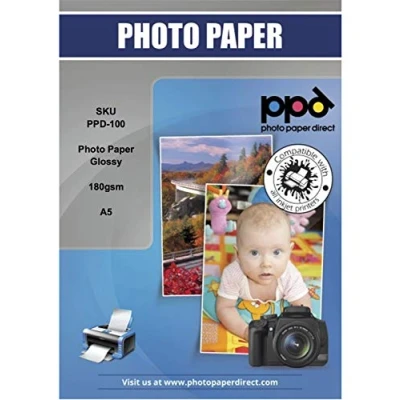 Abbildung von PPD 50 x A5 Inkjet Premium Fotopapier 180g Hochglänzend, Sofort Trocken und Wasserfest 100