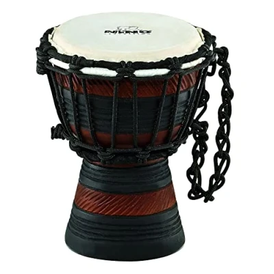 Abbildung von Nino Percussion Earth Rhythm Djembe Sehr kleines Musikinstrument für Kinder ab 3 Jahren Durchmesser 4,5 Zoll Mahagoni, Natur (NINO ADJ3 XXS)