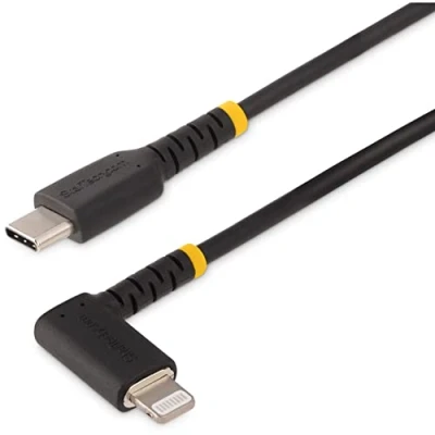Abbildung von StarTech.com 2 m Robustes USB C auf Lightning Kabel, 2.0 zu Winkelstecker, Ladekabel und Synchronisierung, Apple Mfi zertifiziertes iPhone Abgewinkelt (RUSB2CLTMM2MR)