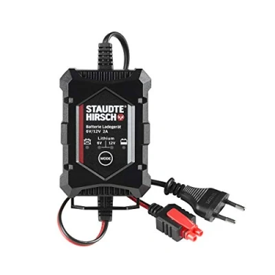 Abbildung von STAUDTE HIRSCH Batterie Ladegerät, SH 3.170 6V 12V 2A intelligentes mehrstufiges Kompakt Ladegerät für Auto, Motorrad, Solar, Erhaltungsladegerät, vollautomatisch Blei Akku, Lithium Akku
