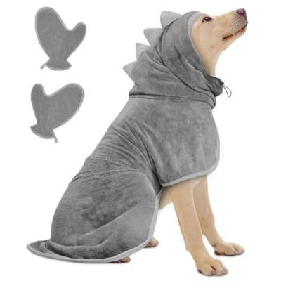 Abbildung von Bibykivn Bademantel für Hunde, Hundebademantel Aus Mikrofaser, Verstellbares Halsband Mit Klettverschluss Schnell Trocknend Badetuch Große Mittelgroße Kleine Hunde/Katze (Grau, M)