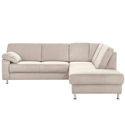 Abbildung von Cavadore Ecksofa Belfast mit Ottomane rechts / Polsterecke Federkern 243 x 88 218 Mikrofaser Hellbeige