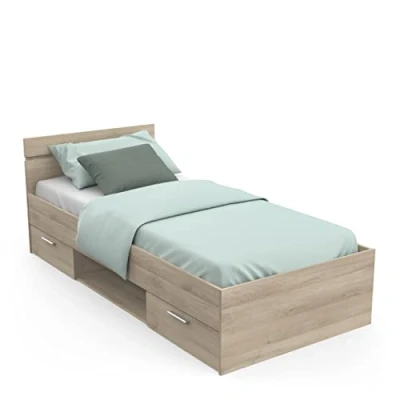 Abbildung von Demeyere Lit Simple Pour Adulte Michigan 90 X 200 cm 2 Tiroirs / 1 Niche Style Industriel Fabriqué en France Modulable und Fonctionnel, 945x2 043x742MM