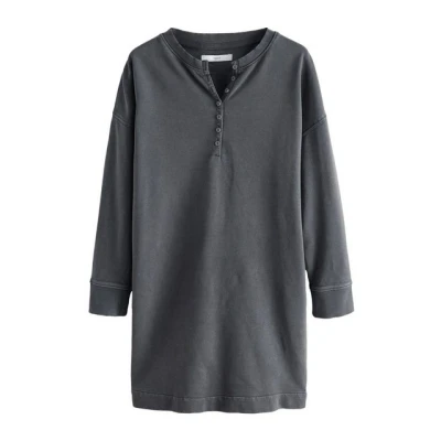 Abbildung von Next Washed Henley Button NECK LONG Sleeve Jerseykleid, Damen, Größe: XL, Black