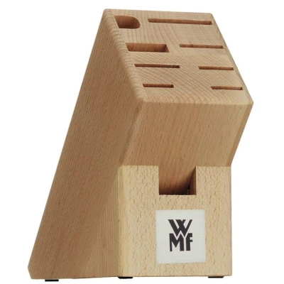 Abbildung von WMF Messerblock ohne Messer Holz, unbestückt, Buchenholz, leer, für 6 Messer, 1 Fleischgabel, Wetzstahl, Schere, Braun