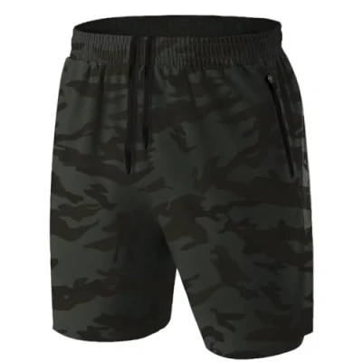 Abbildung von Herren Sport Shorts Kurze Hose Schnell Trocknend Sporthose Leicht mit Reißverschlusstasche(Camo Armeegrün,EU 4XL/US 3XL)