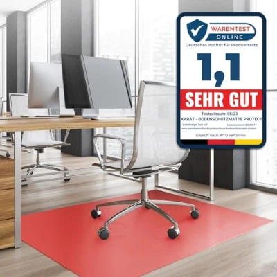 Abbildung von KARAT Bodenschutzmatte für Hartböden Neo Fußbodenschutz Schutzmatte Bürostuhl Parkett Laminat Bodenmatte Stärke: 1,5 mm (Rot, 90 x 150 cm)