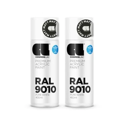 Abbildung von COSMOS LAC Sprühlack Sprühdose 400ml Sprühfarbe für den DIY Bereich, geeignet alle Oberflächen Lackspray 2, RAL 9010 reinweiß matt