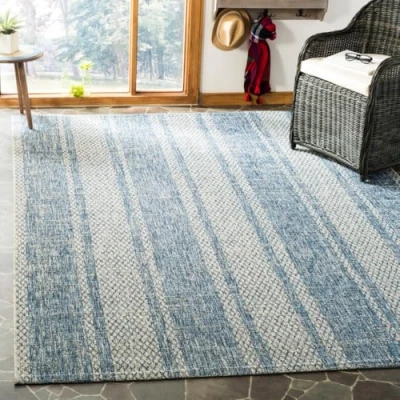 Abbildung von SAFAVIEH Zeitgenössische Teppich für Wohnzimmer, Esszimmer, Schlafzimmer Courtyard Collection, Kurzer Flor, Hellgrau und Blau, 201 X 290 cm