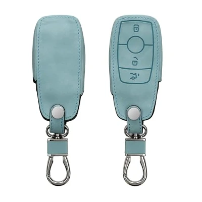 Abbildung von kwmobile Autoschlüssel Hülle kompatibel mit Mercedes Benz Smart Key (nur Keyless) Nubuklederoptik Kunstleder Schutzhülle Schlüsselhülle Cover Pastellblau