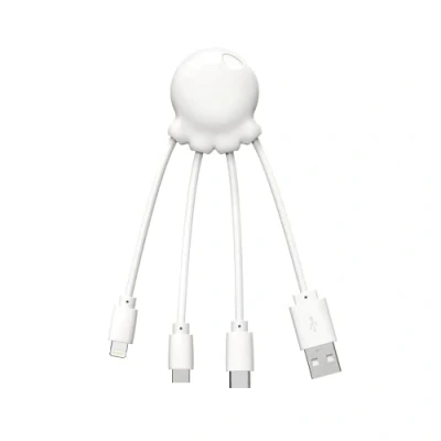 Abbildung von Xoopar Octopus Multi USB Kabel 4 in 1 Form Eines Oktopus Weiß Universal Ladegerät Aus Recyceltem Kunststoff C, Ligthning, A, Micro für Smartphone
