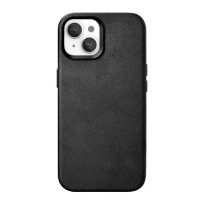 Abbildung von Woodcessories Leder Case kompatibel mit iPhone 15 Plus Hülle schwarz Veganes aus Aloe Vera