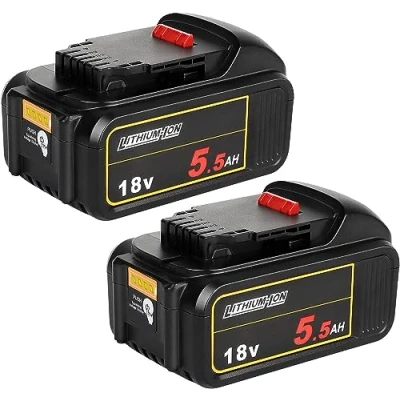 Abbildung von Powarobor DCB184 18V 5,5Ah Li Ion Ersatz Akku kompatibel mit Dewalt 18Volt Akkus Maschinen LED Ladestandsanzeige,2 Stück