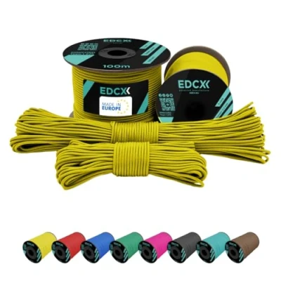 Abbildung von EdcX 2 mm Nylon Paracord 275 (15, 30, 50 and 100 m) 100% Rope, 3 Strand Cord, Cord in Many Colours (Yellow, 30