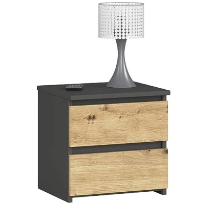 Abbildung von Kommode mit 2 Schubladen Schlafzimmer Flur Wohnzimmer Organizer 40 cm breit hoch graphit Artisan Eiche Holz Highboard Sideboard Mehrzweckschrank Schrank schmal