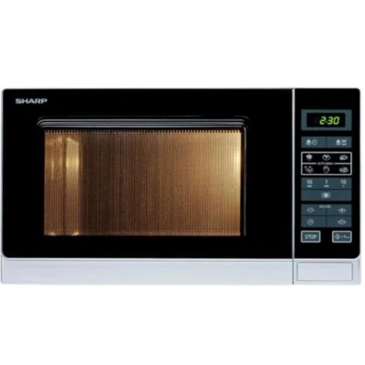 Abbildung von Sharp R342INW Solo Mikrowelle / 25 L 900 W LED Display 8 Automatikprogramme Timer Gewichtgesteuertes Auftauen Glasdrehteller (31,5 cm) Kindersicherung Energiesparmodus silber