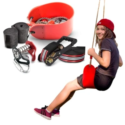 Abbildung von Ninja Slider Seilrutsche für Kinder und Erwachsene im Freien 65 Ft Slackline Seilrutschen Kit den Hinterhof Hindernisparcours Warrior Zubehör