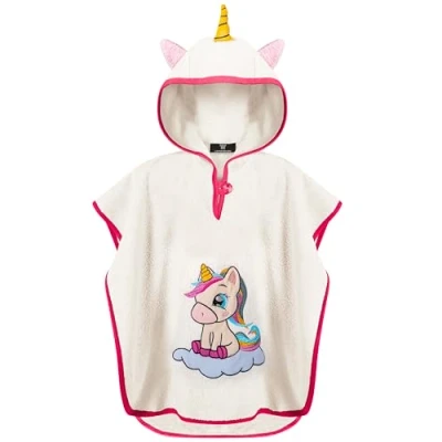 Abbildung von LAYNENBURG Premium Badeponcho Kinder mit Kapuze 100% Baumwolle OEKO TEX Baby Jungen Mädchen Handtuch Poncho Frottee 1 3 Jahre/Einhorn