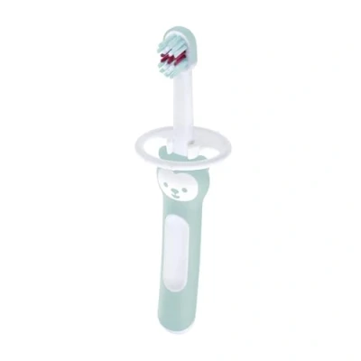 Abbildung von MAM Baby&#039;s Brush C146 Zahnbürste mit kurzem Griff und Sicherheitsring, für Babys ab 6 Monaten, Blau, 1 Stück