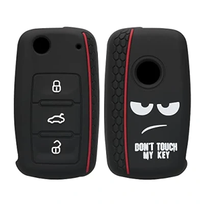 Abbildung von kwmobile Autoschlüssel Hülle kompatibel mit VW Skoda Seat 3 Tasten Schlüsselhülle Don&#039;t Touch My Key Weiß Schwarz Rot