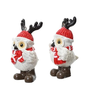Abbildung von Kaemingk Christbaumschmuck, Christbaumschmuck Eule Keramik 8,6cm Figur 1 Stück sortiert Weiß / Rot