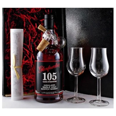 Abbildung von Geschenk Glenfarclas 105 Single Malt Whisky + Glaskugelportionierer 2 Bugatti Gläser