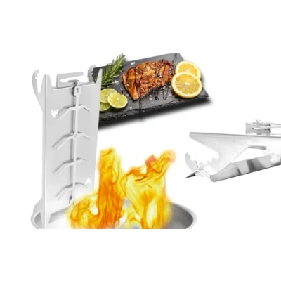 Abbildung von FENNEK Shorty Kleiner Edelstahl Flammlachshalter für Feuerschalen &amp; Grills mit speziellem Spannmechanismus Keine Schrauben nötig 180 drehbar Made in Germany