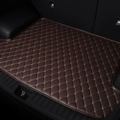Abbildung von Leder Kofferraummatten für Cupra Tavascan TCR, Individueller Kofferraumschutz wasserdichte Allwettereinlagen, Autozubehör, Car Boot Mats,5 Brown