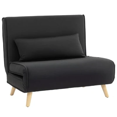 Abbildung von HOMCOM Einzelsofa Schlafsofa Sofabett Klappsofa verstellbar Rückenlehne Liege nordisch skandinavisch 25D Schaumstoff Haus Leinenimitat Tannenholz Schwarz 94 x 78 80 cm