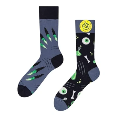 Abbildung von Dedoles Socken Unisex Damen Herren &amp; Kinder Baumwolle viele lustige Designs 1 Paar Geschenk links rechts verschieden, Farbe Grau, Motiv Grünes Monster, Gr. 35 38