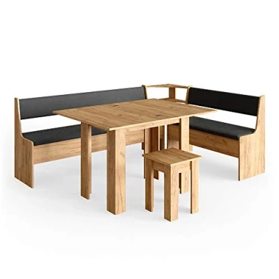Abbildung von Vicco Eckbankgruppe Roman, Goldkraft Eiche/Anthrazit, 210 x 150 cm mit Tisch