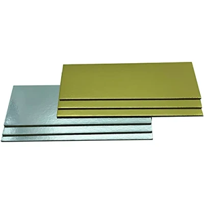 Abbildung von KITCHENDREAM Cake Board Set, Kuchenplatte, Eckig, Gold und Silber, 3 mm dicke Pappe, zum Servieren Transportieren von Kuchen Torten, auch für Party Buffets, Stk. 32x12cm