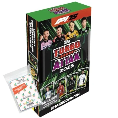 Abbildung von Bundle mit Topps Turbo Attax Formel 1 2025 Trading Cards + Exklusive Collect it Hüllen (1 Mega Tin Box Shake Down)