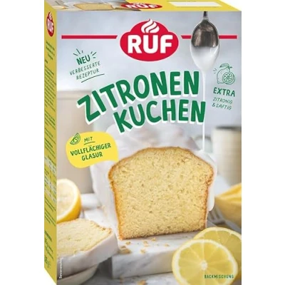 Abbildung von RUF Zitronenkuchen, Backmischung für einen Kastenkuchen aus besonders zitronigem Rührteig mit vollflächiger Glasur