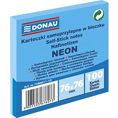 Abbildung von DONAU 7586011 10 Notes Würfel Haftnotizen neon blau Selbstklebende Haftnotizzettel Sticky 76X76mm, 1x100 Blatt, Notizblock klebend für Büro Schule,
