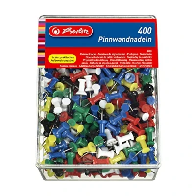 Abbildung von Herlitz 8859142 Pinnwandnadel bzw. Organisationsnadel, 23mm, farbig sortiert, in der 400er Transparentbox