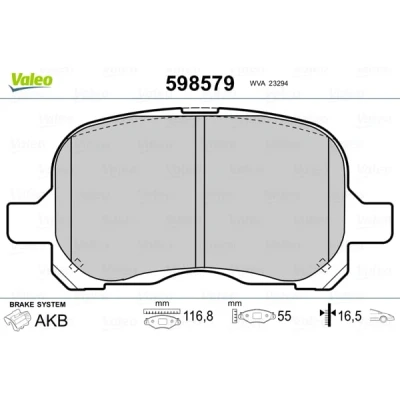 Abbildung von VALEO 598579 Bremsbelagsatz Vorderachse exkl. Verschleißwarnkontakt ohne Anti Quietsch Blech TOYOTA: Corolla IX Kombi, Auris Schrägheck