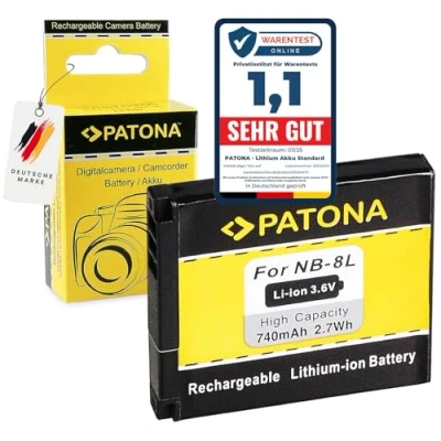Abbildung von PATONA Akku NB 8L Ersatz für Canon NB8L Batterie Kompatibel mit PowerShot A2200, A3000 is, A3100 A3150 A3200 A3300 A3350 is