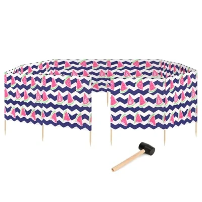 Abbildung von Garronda Strand Windschutz Sichtschutz 15m lang Plus Gummihammer GAEX001 (Wassermelone 2, 15 m)